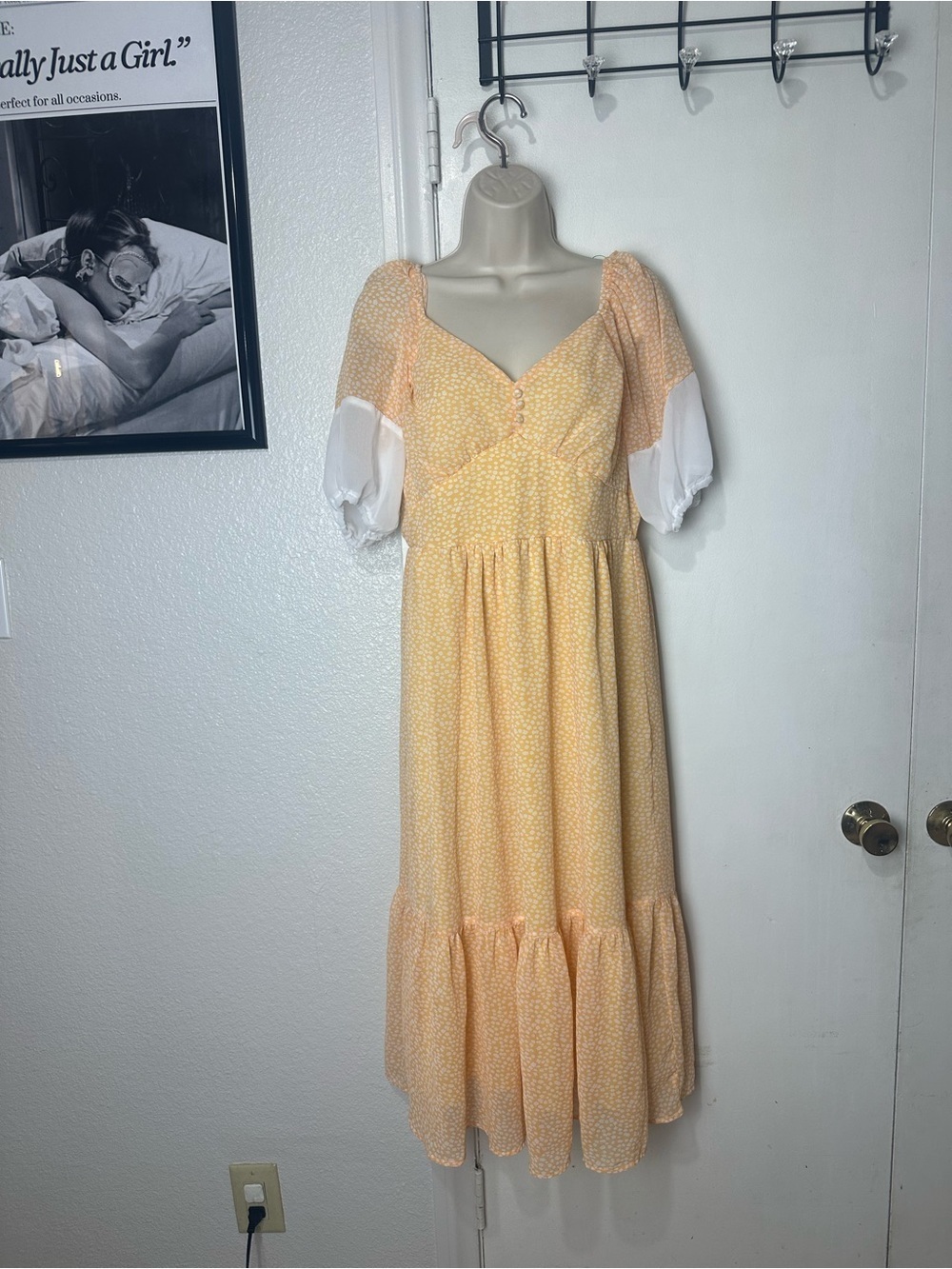 Mimi Chica Yellow Floral Maxi Dress with White Puff Sleeves